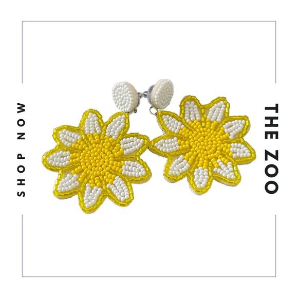 Beaded Sunflower Earrings - Picture 1 of 1